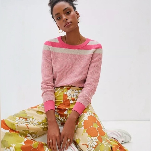 Anthropologie Sweaters - Anthropologie Maeve Pink Paulina Striped Sweater Crewneck Medium